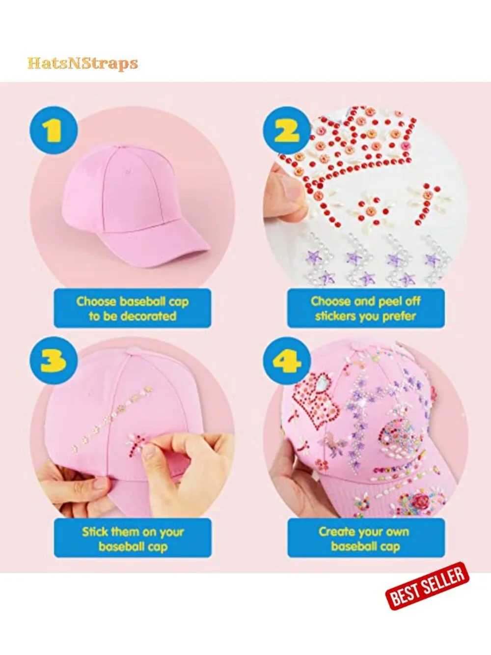 Decorate Your Own Baseball Cap with 7 Sheets Gems Stickers Art Craft Kit